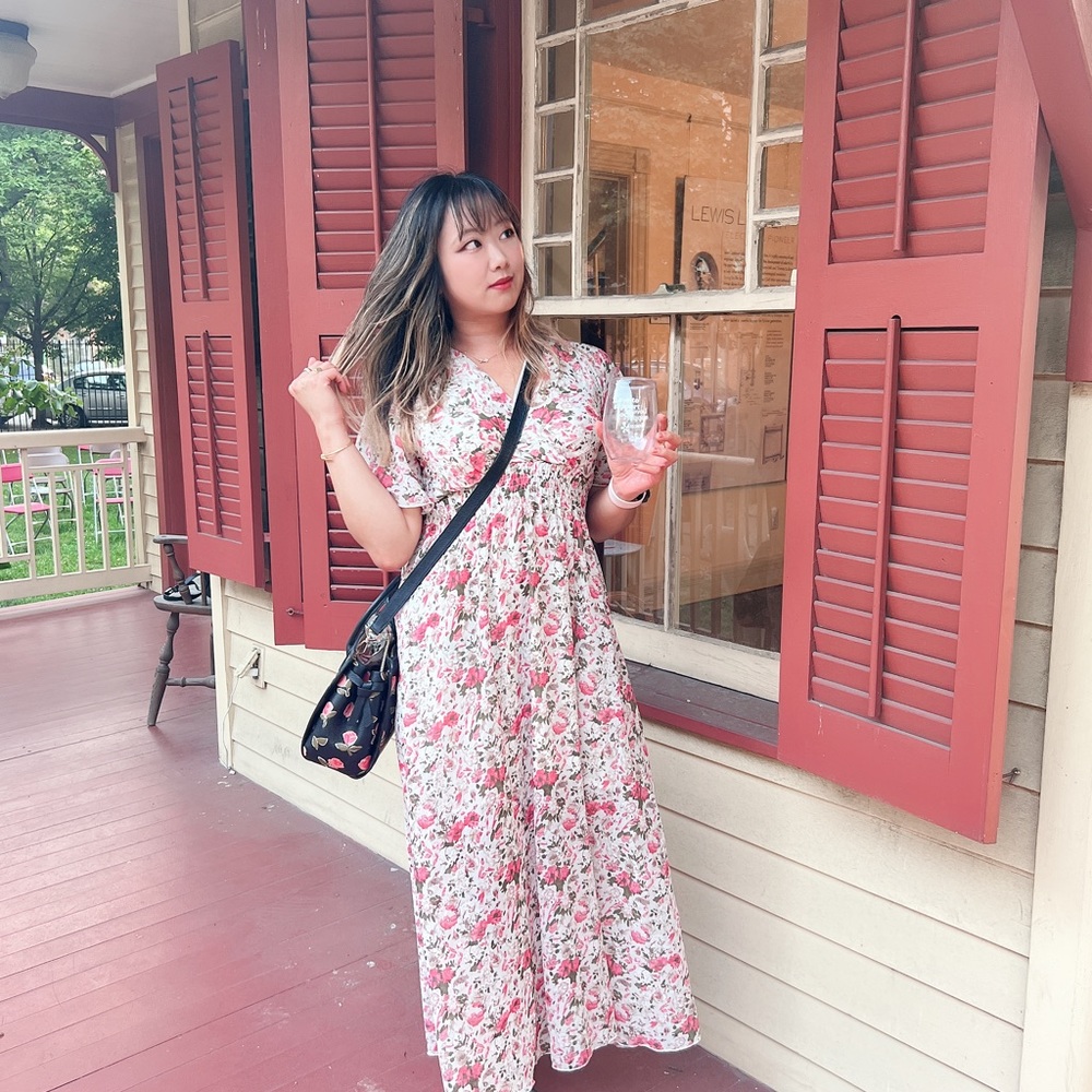 K-pop pink floral maxi dress - Picture 3 of 5